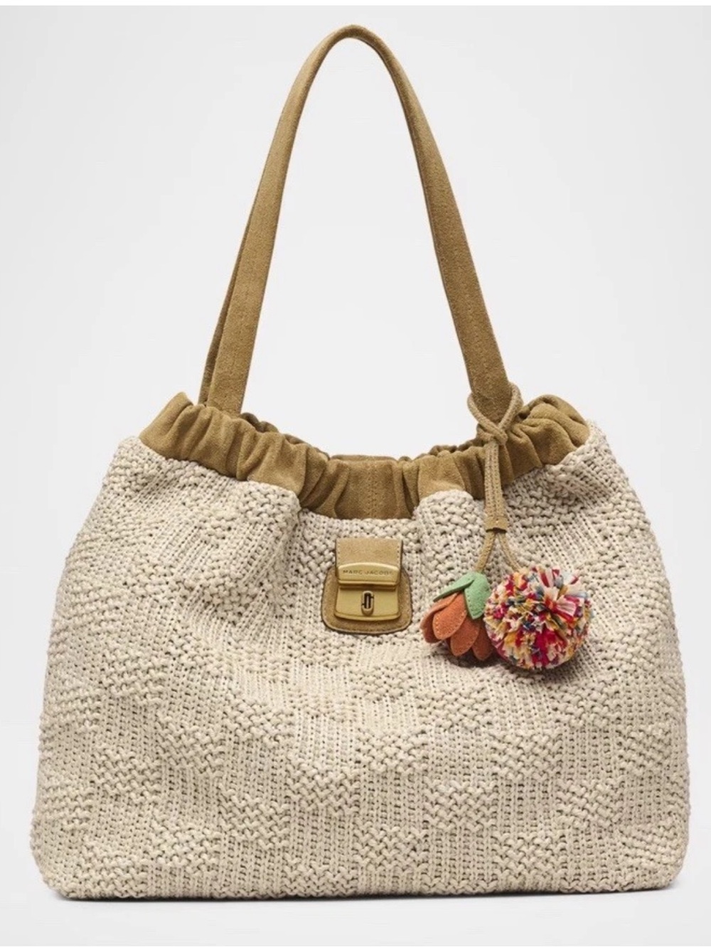 Marc Jacobs Summer Woven Cristina Tote Natural Raffia Suede Shoulder Bag
